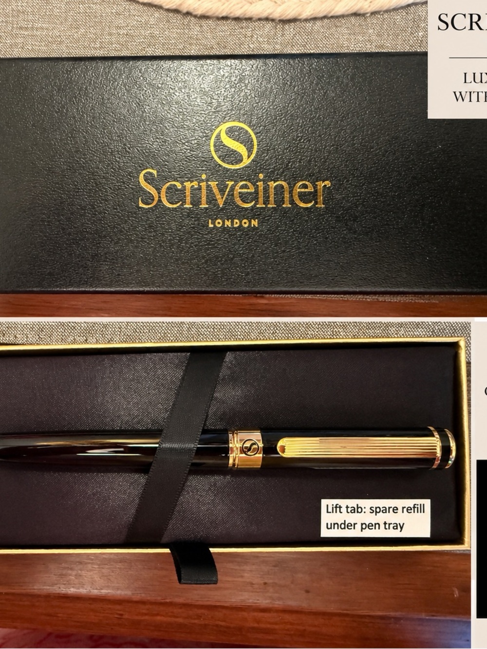 Scriveiner London Pen Black & Gold Ball point Pen